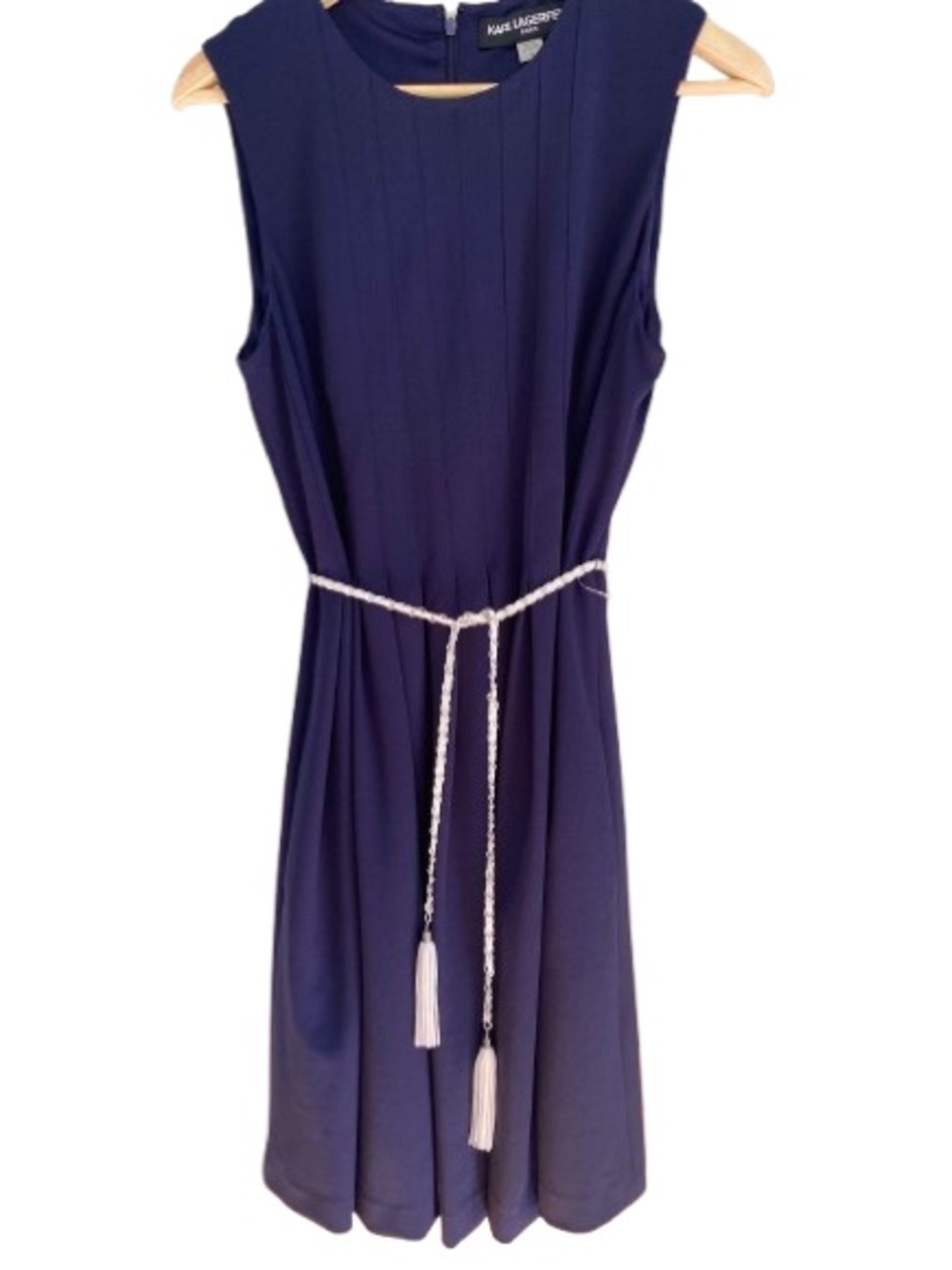 Karl Lagerfeld Navy Sleeveless Pleated Dress
